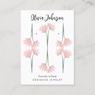 Hand getrokken Roze Bloemen Sieraden Oorbel Displa Visitekaartje