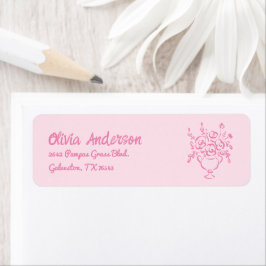 Hand getrokken roze bloemenboeket Baby shower Etiket