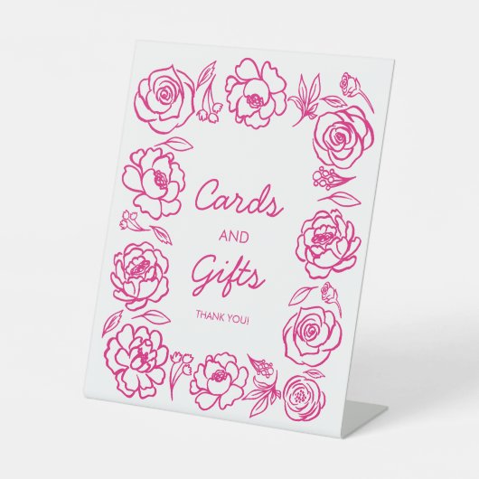 Hand getrokken roze bloemengeschenken en Kaarten Reclamebord Met Voetstuk (Voorkant)