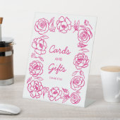 Hand getrokken roze bloemengeschenken en Kaarten Reclamebord Met Voetstuk (Insitu)