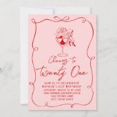 Hand getrokken roze boog 21e Coquette verjaardagsf Kaart (Voorkant)