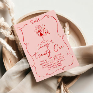 Hand getrokken roze boog 21e Coquette verjaardagsf Kaart