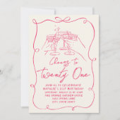 Hand getrokken roze boog 21e foto verjaardagsfeest kaart (Voorkant)