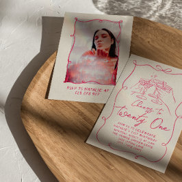 Hand getrokken roze boog 21e foto verjaardagsfeest kaart