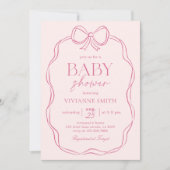 Hand getrokken roze boog baby meisje douche kaart (Voorkant)