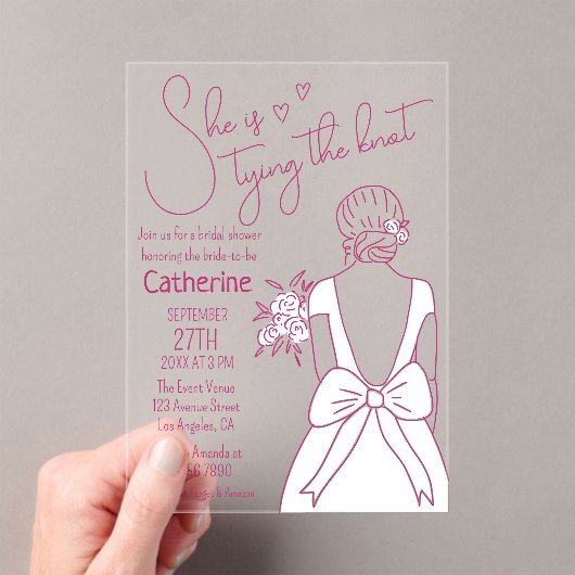 Hand getrokken roze boog bruiloft jurk Vrijgezelle Acryl Uitnodigingen (Insitu (Draagbaar))