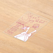 Hand getrokken roze boog bruiloft jurk Vrijgezelle Acryl Uitnodigingen (Laagn)