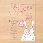 Hand getrokken roze boog bruiloft jurk Vrijgezelle Acryl Uitnodigingen (Voorkant)