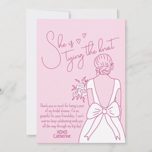 Hand getrokken roze boog bruiloft jurk Vrijgezelle Bedankkaart (Voorkant)