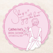 Hand getrokken roze boog bruiloft jurk Vrijgezelle Kartonnen Onderzetters (Voorkant)