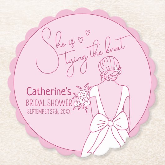 Hand getrokken roze boog bruiloft jurk Vrijgezelle Kartonnen Onderzetters (Voorkant)