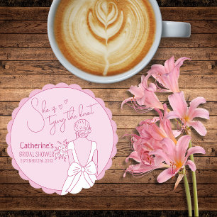 Hand getrokken roze boog bruiloft jurk Vrijgezelle Kartonnen Onderzetters