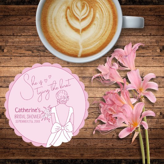 Hand getrokken roze boog bruiloft jurk Vrijgezelle Kartonnen Onderzetters