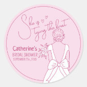 Hand getrokken roze boog bruiloft jurk Vrijgezelle Ronde Sticker (Voorkant)