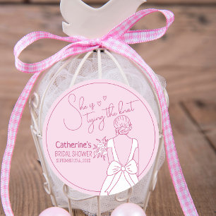 Hand getrokken roze boog bruiloft jurk Vrijgezelle Ronde Sticker