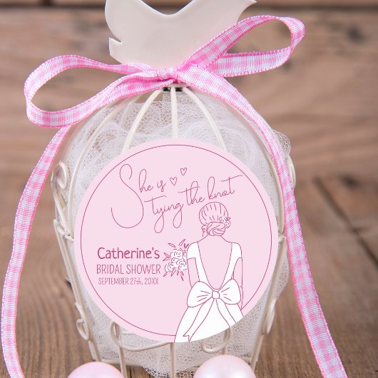 Hand getrokken roze boog bruiloft jurk Vrijgezelle Ronde Sticker