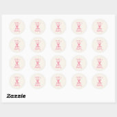 Hand getrokken roze boog champagne glas 40e verjaa ronde sticker (Vel)