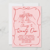 Hand getrokken roze boog juicht tot eenentwintig v kaart (Voorkant)