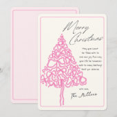 Hand getrokken roze boog kerstboom Vrolijk kerstfe Feestdagenkaart (Voorkant / Achterkant)