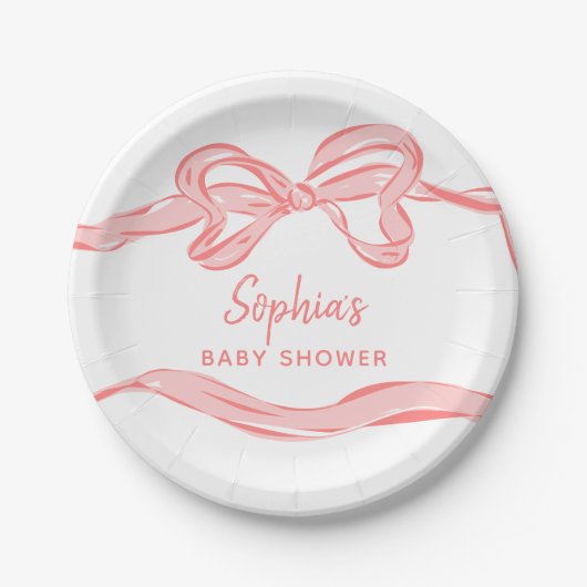 Hand getrokken roze boog meisje Baby shower Papieren Bordje (Voorkant)