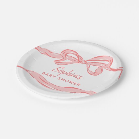 Hand getrokken roze boog meisje Baby shower Papieren Bordje (Gekanteld)