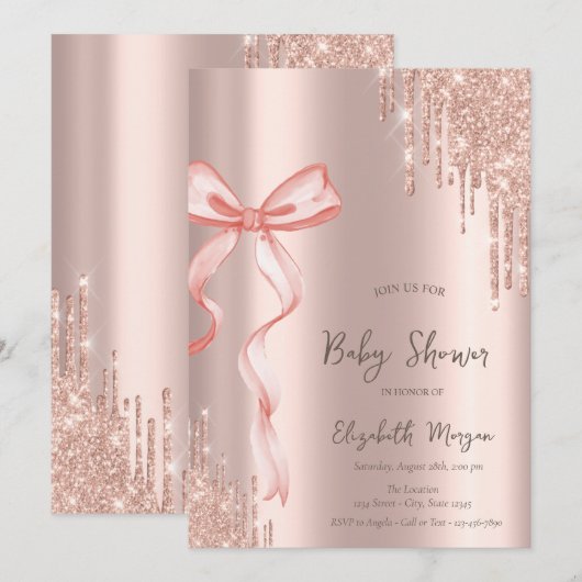 Hand getrokken roze boog Roos gouden druppels Baby Kaart (Voorkant / Achterkant)