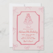 Hand getrokken Roze Bow Cake Verjaardagsmeisje Kaart (Voorkant)