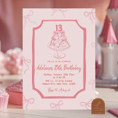 Hand getrokken Roze Bow Cake Verjaardagsmeisje Kaart