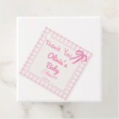 Hand getrokken Roze Bow Gingham Baby Meisje Douche Bedankjes Labels (In situ)