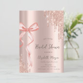 Hand getrokken Roze Bow Roos Goud Druppelt Vrijgez Kaart (Staand voorkant)