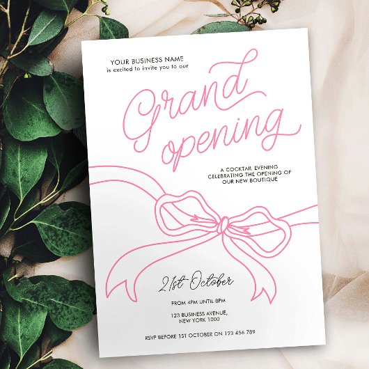 Hand getrokken Roze Bow Unieke Zakelijke Grote Ope Kaart