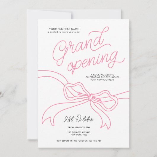 Hand getrokken Roze Bow Unieke Zakelijke Grote Ope Kaart (Voorkant)