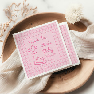 Hand getrokken roze broodje in de oven baby meisje servet
