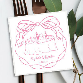 Hand getrokken roze bruidstaart Monogram servetten