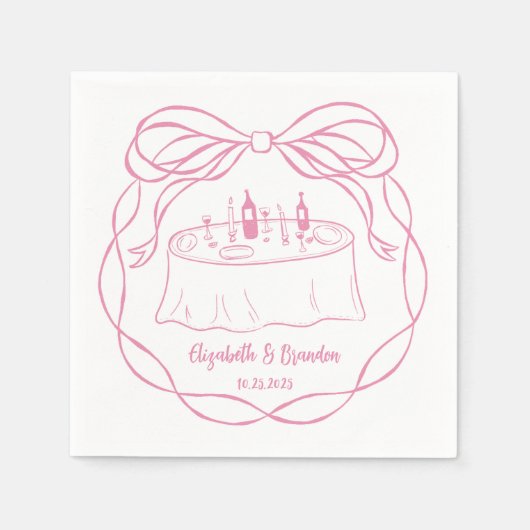 Hand getrokken roze bruidstaart Monogram servetten (Voorkant)