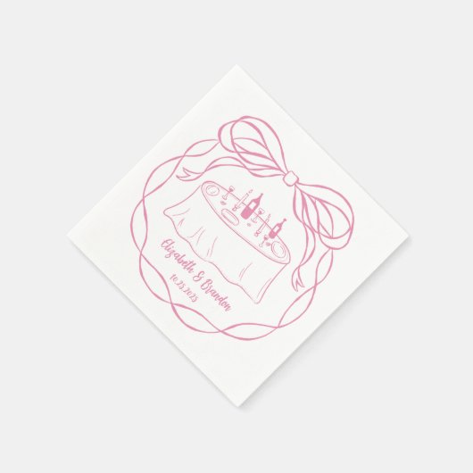 Hand getrokken roze bruidstaart Monogram servetten (Hoek)