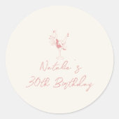Hand getrokken roze cocktail meisje 30e verjaardag ronde sticker (Voorkant)