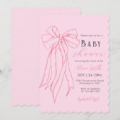 Hand getrokken roze Coquette Bow Girl Baby shower Kaart (Voorkant / Achterkant)