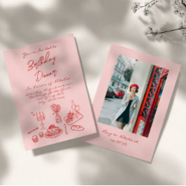 Hand getrokken roze coquette Leuke foto Verjaardag Kaart