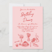 Hand getrokken Roze Coquette Leuke Verjaardag Dine Kaart (Voorkant)