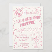 Hand getrokken Roze Disco 40e Verjaardagsfeestweek Kaart (Voorkant)