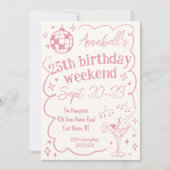 Hand getrokken roze disco verjaardagsfeestje meisj kaart (Voorkant)