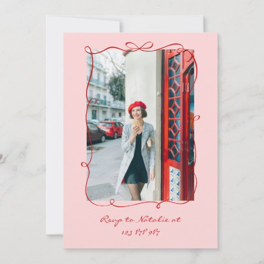 Hand getrokken roze eigenzinnige foto leuke verjaa kaart (Achterkant)