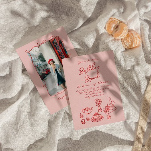 Hand getrokken roze eigenzinnige foto leuke verjaa kaart