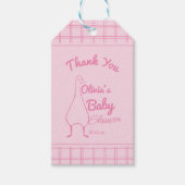 Hand getrokken roze gans baby meisje douche cadeaulabel (Voorkant)