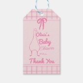 Hand getrokken roze gans lint baby meisje douche cadeaulabel (Voorkant)