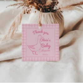 Hand getrokken roze Gekke Gans Fun Baby Girl Showe Bedankjes Labels