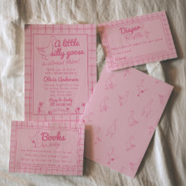 Hand getrokken roze Gekke Goose Baby Meisje Douche Kaart