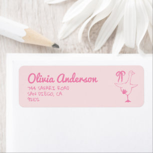 Hand getrokken roze Gekke Goose Bow Baby Girl Show Etiket