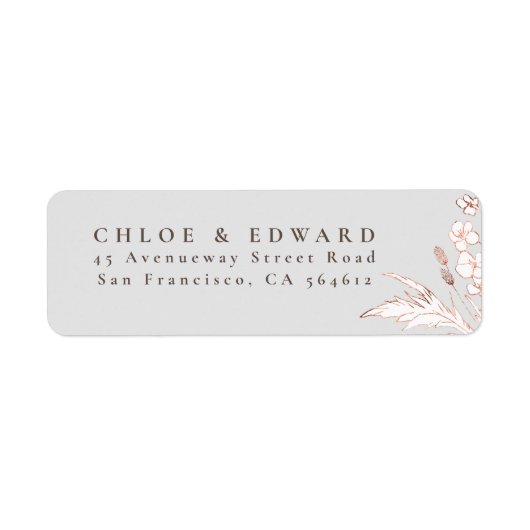 Hand-getrokken roze gouden Wildflower Minimalist L Etiket (Voorkant)